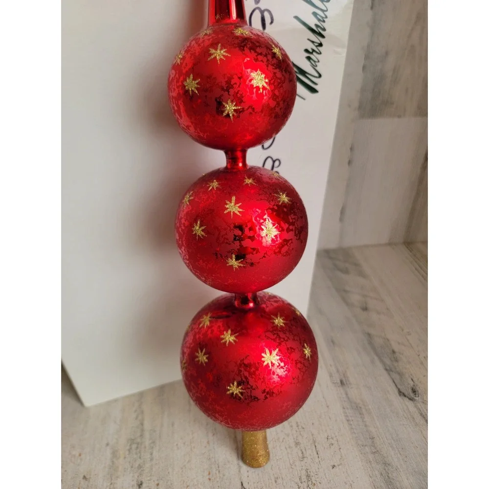 Radko Ruby red star finial triple drop ball tree topper xmas unique star vintage
